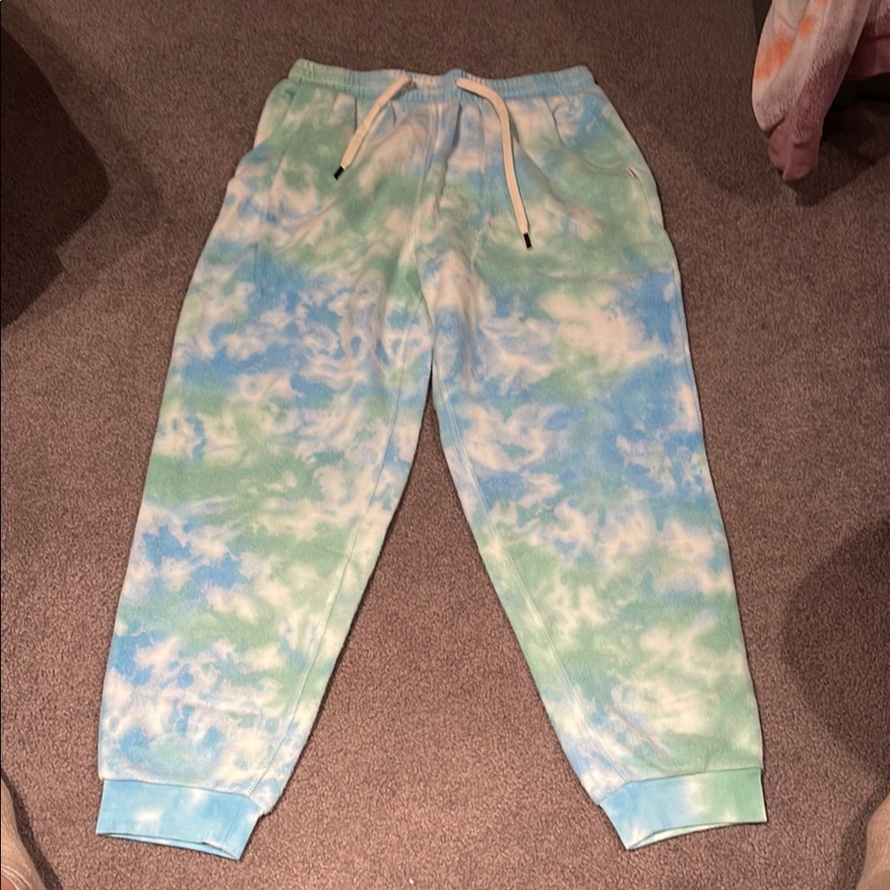 FEAT Blanketblend Blue and White Tie-Dye SweatPants with Elastic Cuffs